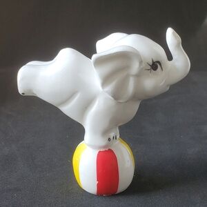 Vintage White Circus Elephant Figurine Balancing on a Ball Collectible